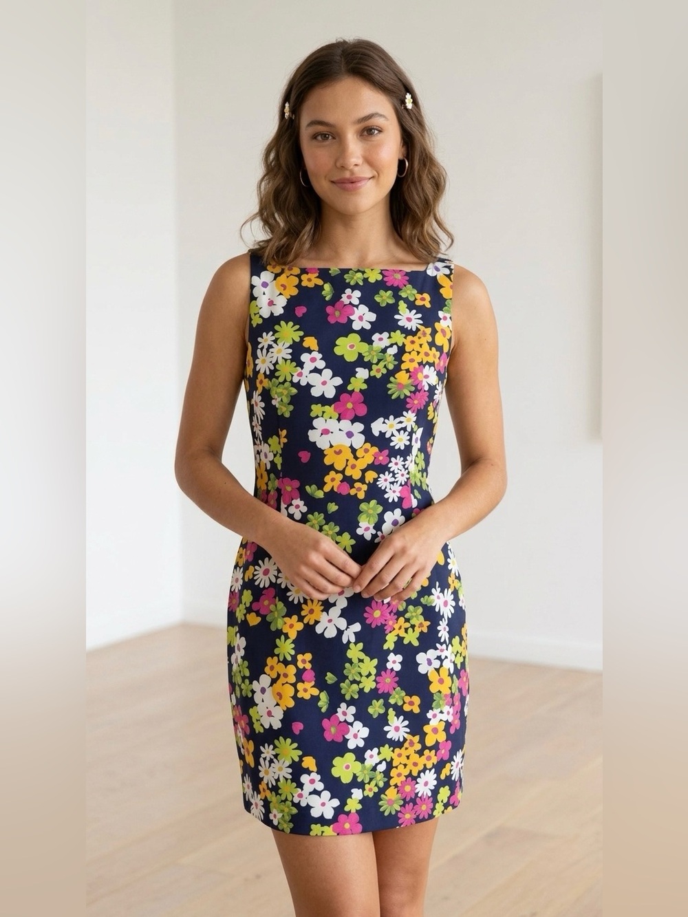 BARAMI vintage Floral Sheath Floral Dress in Navy size 8 y2k